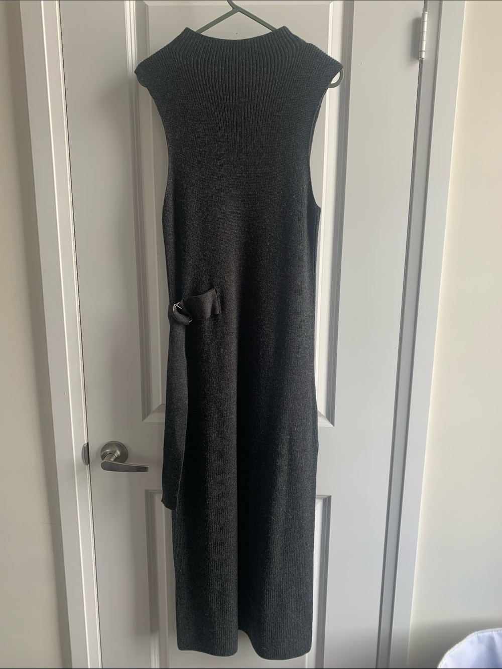 Tahari Grey Sleeveless Knit Maxi Dress with Side Knot D-Ring